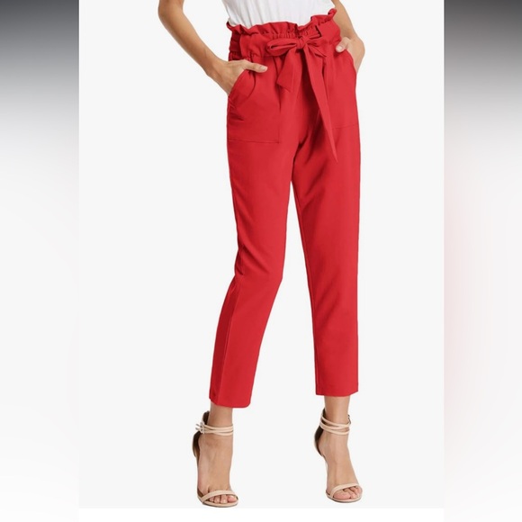 ezshe Pants - Women’s red paper bag waist pants